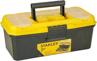 STANLEY 1-71-948 13'' Organized Maestro Heavy-Duty Portable Plastic Essential Toolbox With Clear Top Lid & Removable Tray Compartment For Easy & Convenient Storage,1 Year Warranty,YELLOW,32x13.5x15 cm
