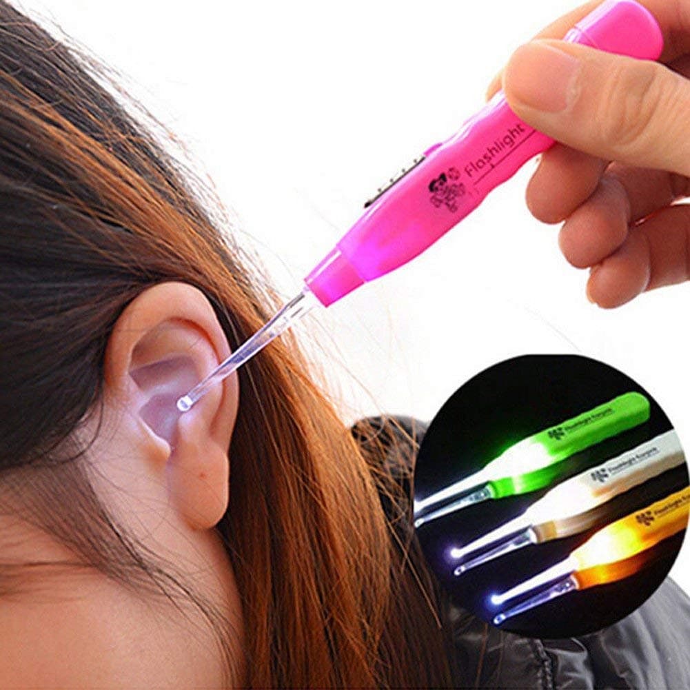 Pack of 4 LED Flashlight Earwax Removal Tool - Safe Earpick Cleaner for Kids & Adults | Ear Cleaning Kit With Light for Easy & Precise Wax Removal