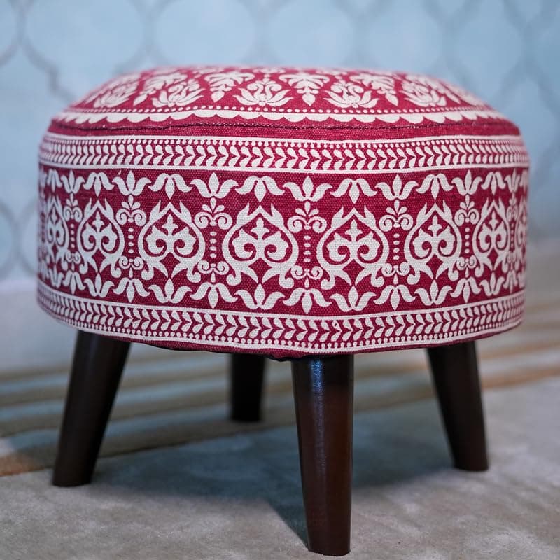 Greetwood Stool Ottoman Pouffes for Living Room, Kitchen, Home, Office Furniture with Soft Cotton Cushion Mudda Footrest Stool for Chair Sofa Bed Dressing Decor, Mandala Red (14 Inch Pack of 1)