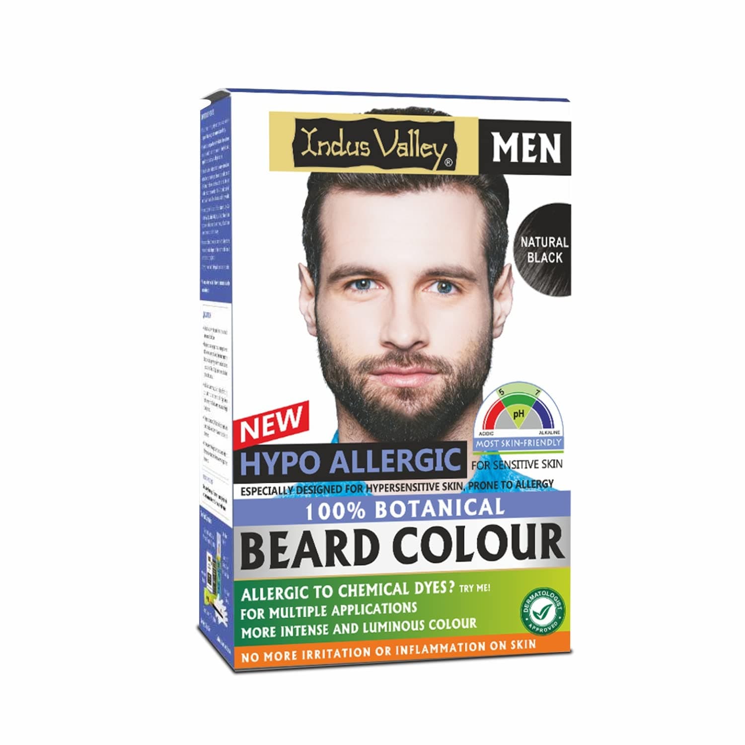 INDUS VALLEY 100% Botanical Hypo-Allergic Aqua Beard Colour – Black, Gentle & Chemical-Free Formula for Natural-Looking Beard Colour with Shine (100g + 15ml)