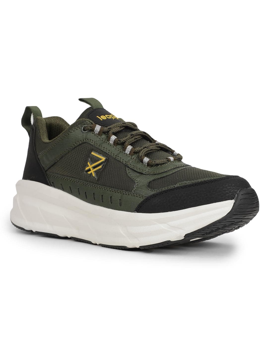 Liberty Leap7x Mount-E Men Sports Running Shoes - Black & Olive Green | Comfortable and Durable Lace-Up Closure - Suitable for Lacing Walking, Gym, Jogging and Outdoor Shoes for Man