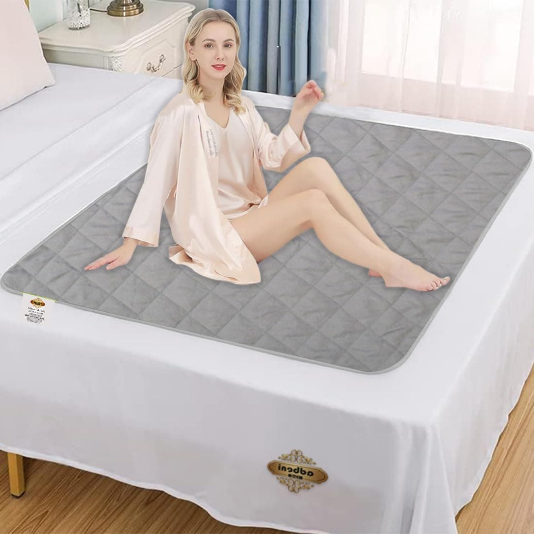 ADBENI HOME Quilted Cotton Waterproof Washable Incontinence Bed Pad, 30x36 Inch Grey, Ecofriendly, Absorbent, Non-Slip Plaid Positioning, Leak Proof & Stain Free, Multi Purpose Utility Sheet