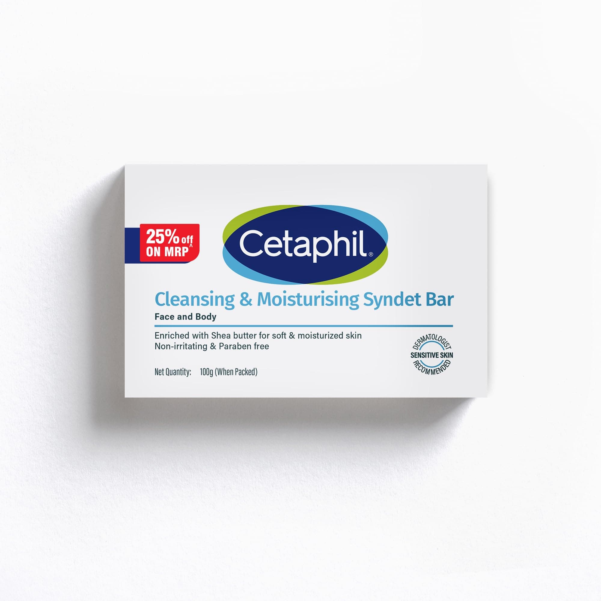 Cetaphil Cleansing Moisturizing Syndet Bar 100 gm – Gentle Soap-Free Syndet Cleansing Bar Pack with Shea Butter Blend, pH Balanced Moisturizing & Hydrating Formula for Sensitive & Dry Skin, Hypoallergenic & Non-Irritant Daily Cleanser for Face & Body