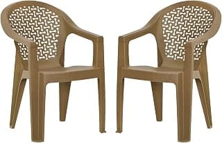 Nilkamal Plastic Chair for Living room with Arm |Set of 2 | 3 Year Warranty | For Home, Living Room, Outdoor | Rattan Dark Beige Colour | COMFY