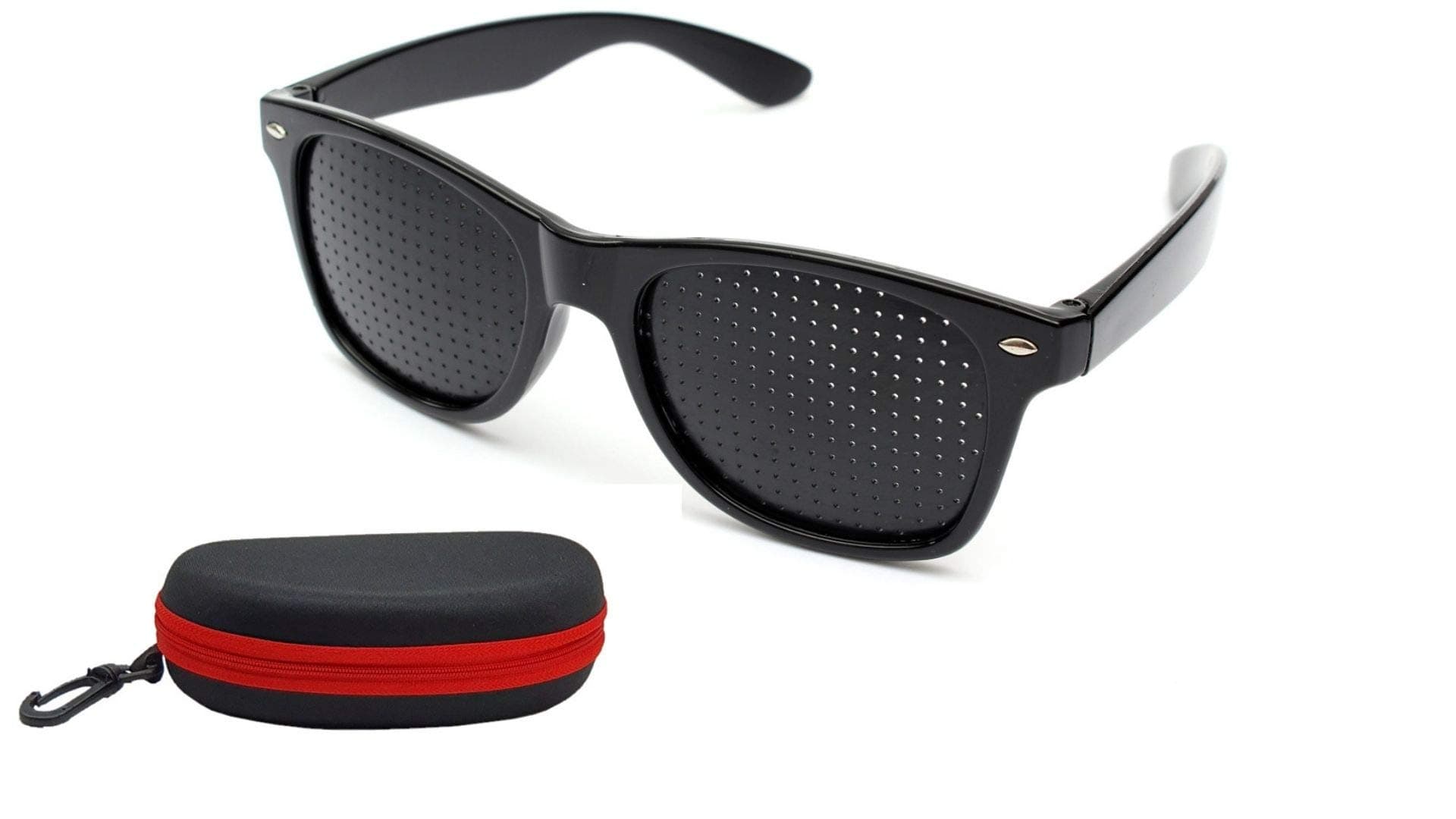 Rockoshop Lazy Spectacles Pinhole Vision Correction Glasses Eyesight Improvement For Men/Women/Kids with Hard Case (Black)