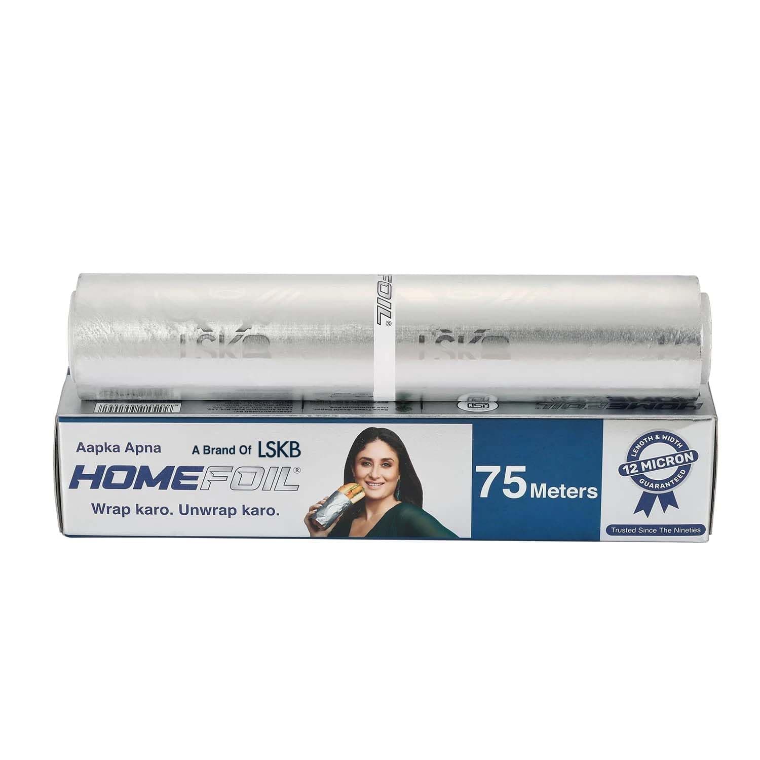 HOMEFOIL 75 Meters Silver Embossed Aluminium Foil | 12 Micron Thickness | Keeps Food Fresh Always | Perfect for Food Wrapping, Packing, Storing and Serving