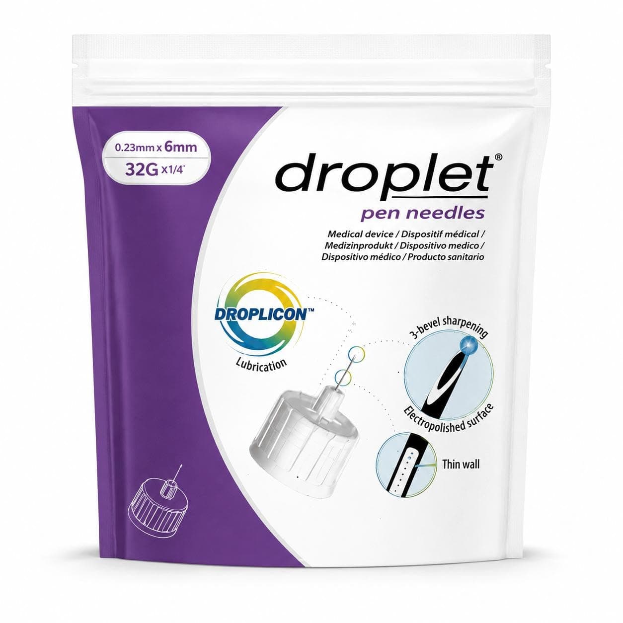 6mm Insulin Pen Needles, 32G, Sterile Single-Use Pen Needles, Compatible with Most Insulin Pens – Pack of 32
