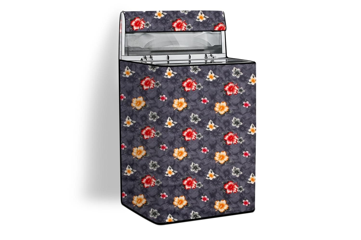 Stylista Fully Automatic Top Load Washing Machine Cover | Waterproof & Dustproof | Durable Washable Fabric | Inlet Outlet Cut-Outs, Floral Pattern Grey, Polyester, (55x55x92 CM)