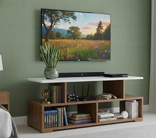 Wudyhub Engineered Wood TV Entertainment Wall Unit | TV Stand | Wall Set Top Box Stand | TV Unit-02-Brown