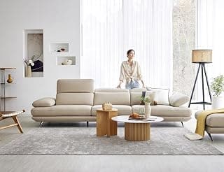 Fabrique Lagoon - Leatherette Moden Design 4 Seater Sofa Set with Puffy | for Home Guests Office & Living Room | Luxuries Premium Stainless Steel Legs | with Moveable Headrest and Armrest | Cream