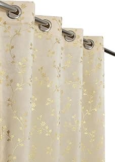 Velvet Room Darkening Window Curtain 5 Feet, Golden Foil Print | Eyelet parda for Bedroom, Living Room & Office, Soft Heavy Fabric, Ready to Hang, 5 FEET ( 48 X 60 INCH) - 1 Pcs Cream Colour