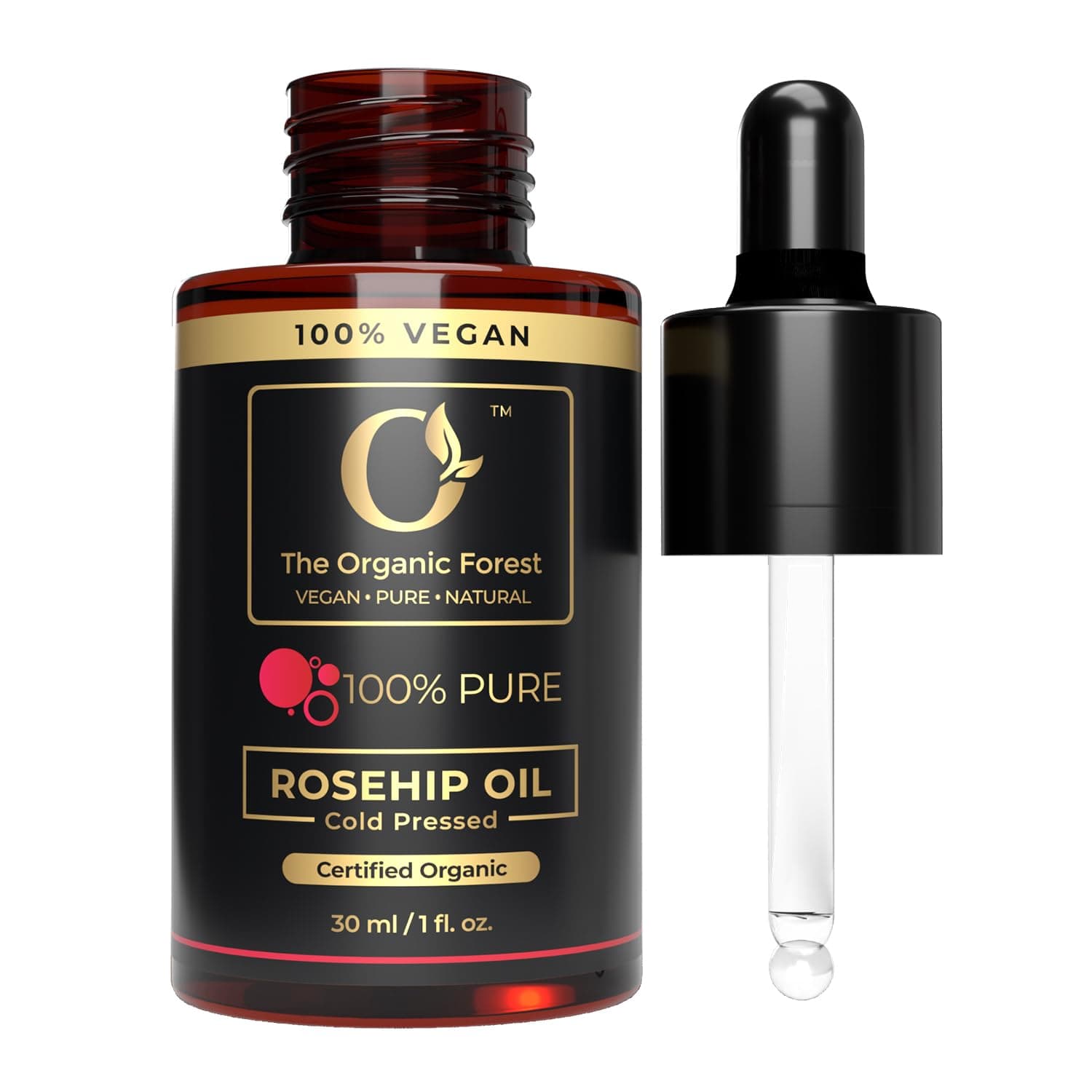 100% Plant Based Organic Rosehip Oil for Skin & Face – Pure and Cold Pressed Rose Hip Oil for Glowing, Hydrating & Nourishing Skin | Natural Moisturizer, Non-Greasy for All Skin Types