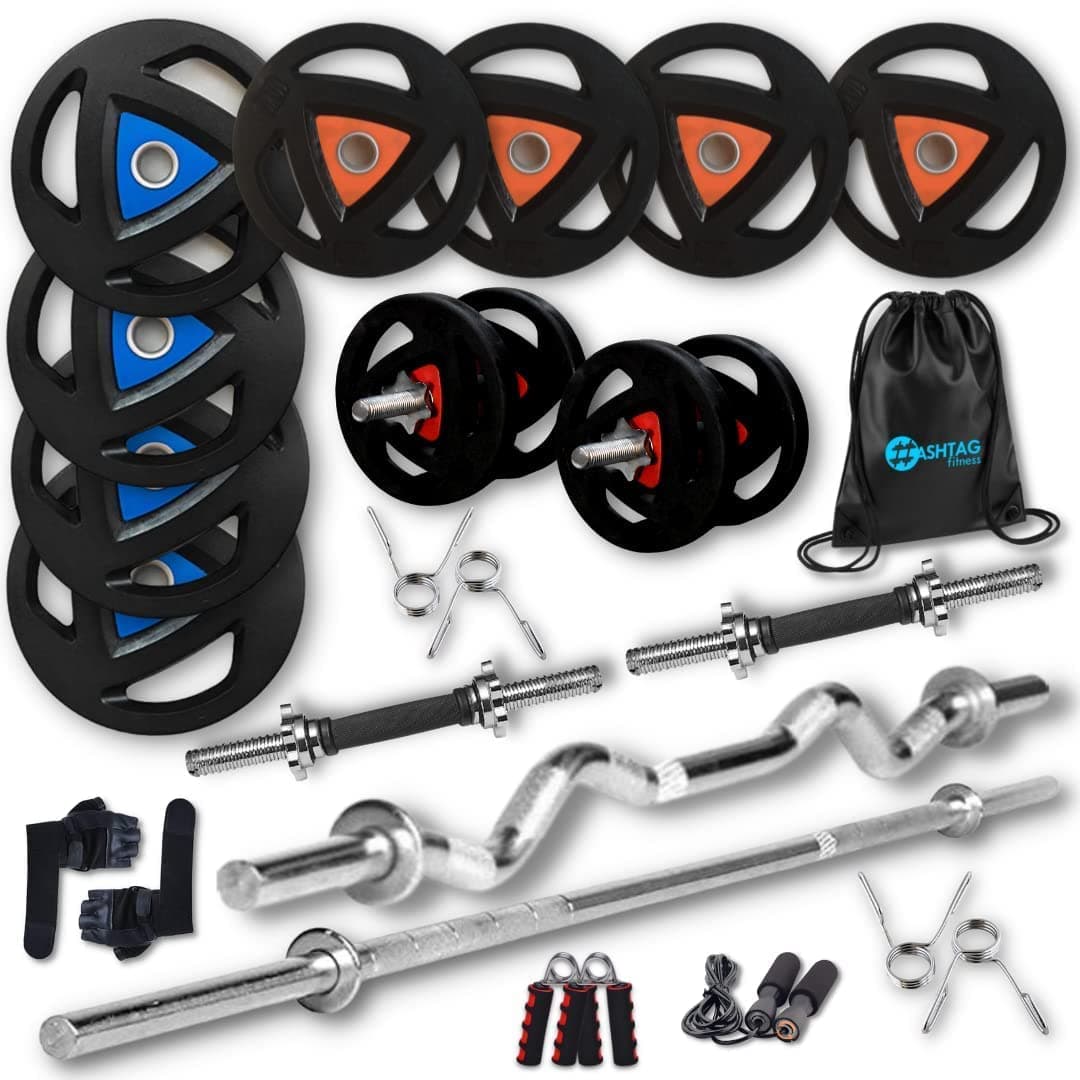 Hashtag Fitness Home Gym Set 10kg 50kg gym equipment set for home workout,fitness equipment dumbbells set for home gym (50kg, Metal Integrated) Black