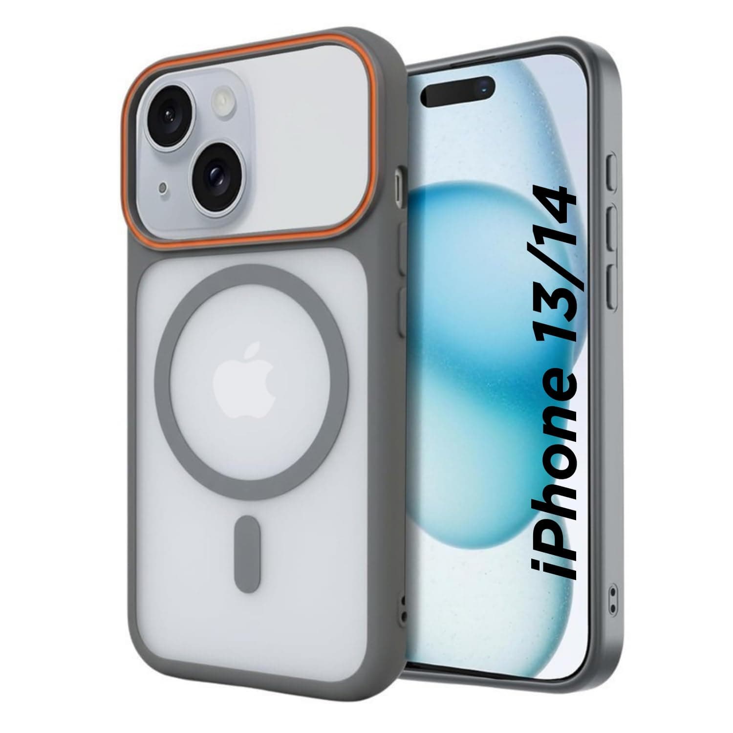 AIBEX Magnetic Compatible Shockproof Case for iPhone 14/13 – Slim Protective Back Cover with Camera Lens Protection, Strong Magnetic Support, Anti-Slip Grip, Military Grade Drop Protection - (Grey)