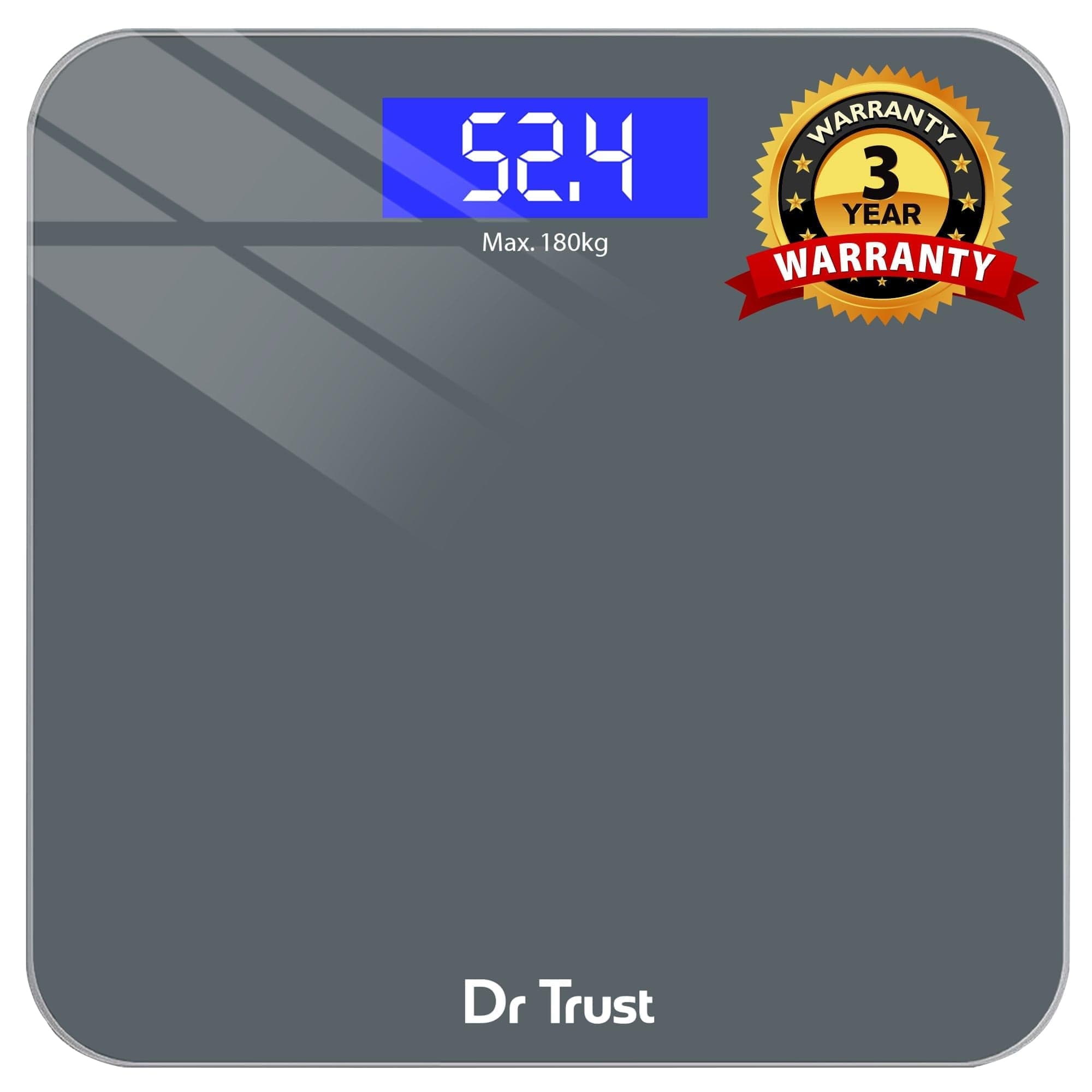 Dr Trust USA Platinum Rechargeable Digital Electronic Weight Machine, CE approved with 3 Years Warranty, Human Body 180Kg Capacity, Tempered Glass, Large LCD Display Personal Weighing Scale - 501