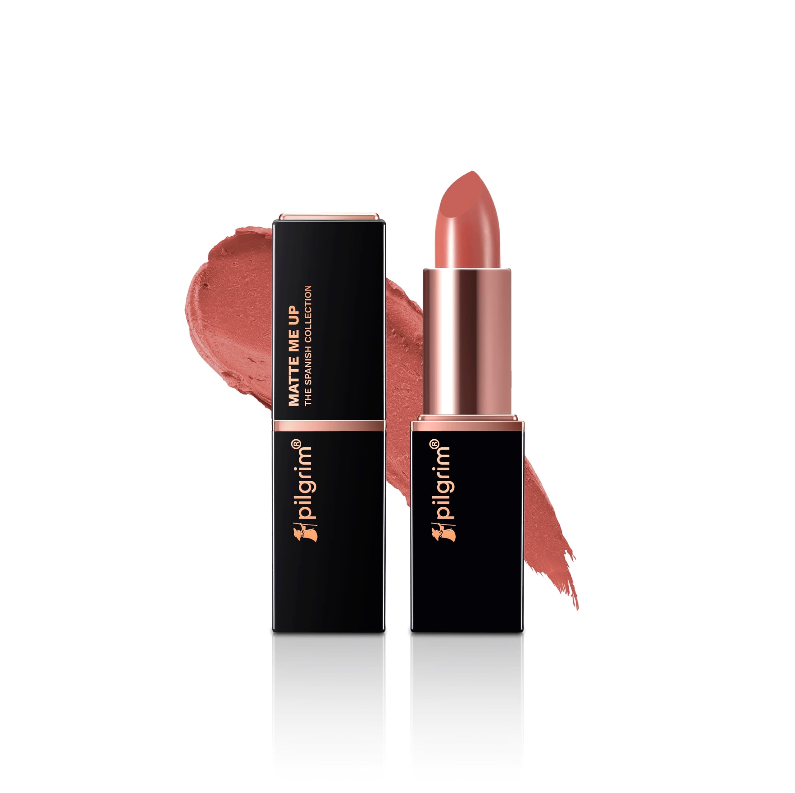 Pilgrim Matte Me Up Bullet Lipstick 4.2g | Creamy, Lightweight, Bold, Non Drying | SPF 30 | Enriched With Hyaluronic Acid & Spanish Squalane | Lipstick for dusky skin tone | Coral Envy-01
