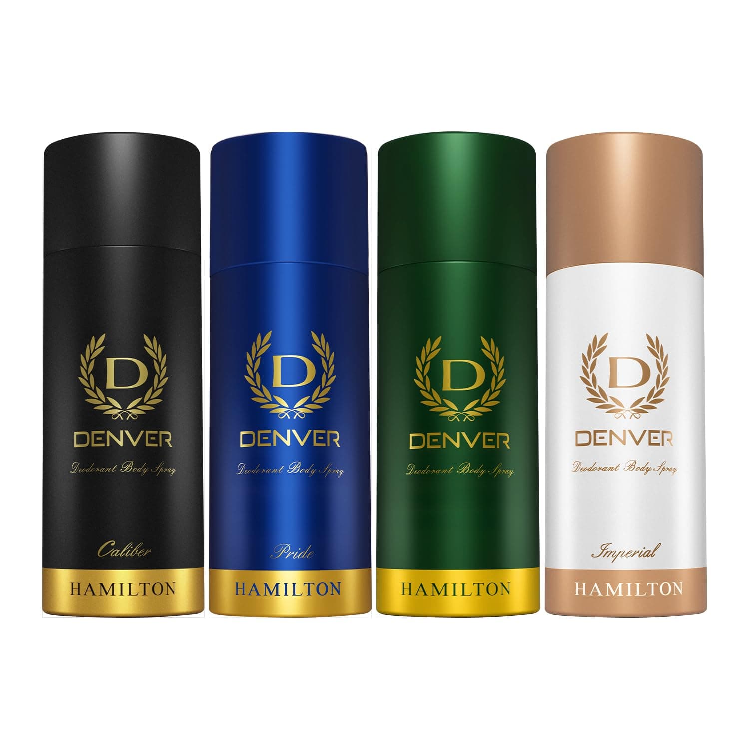 DENVER Hamilton, Imperial, Pride & Caliber Deodorant For Men - 150 ML Each, Pack of 4 | Long Lasting Deodorant Body Spray For Men