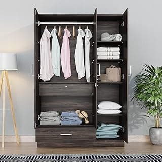 Wakefit Wardrobe for Bedroom | 1 Yr Warranty | Cupboard for Bedroom, Almirah, Wooden Wardrobe, Multi-Shelves with 2 Drawer & Hanger, Density:680–750 kg/m³, Free Installation(Gingham- Dark Brown)