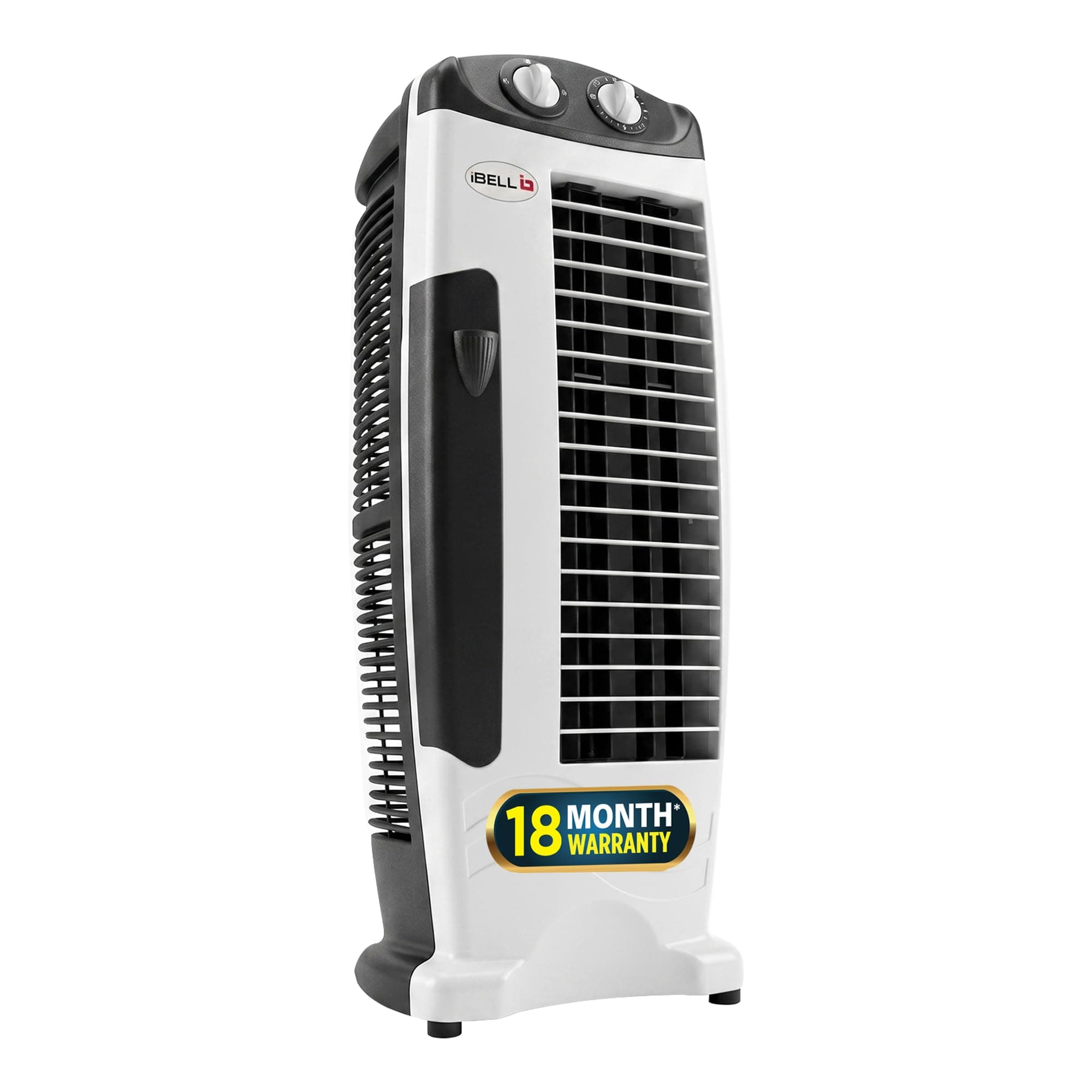 IBELL Tower Fan with 25 ft Air Throw, 4-Way Air Distribution, Energy-Efficient Operation, Rust-Resistant Body, Compact Design for Home & Office (White & Black)