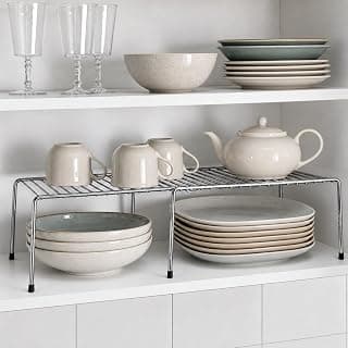 LEVON Expandable Kitchen Cabinet Rack | Adjustable Shelf Organizer for Plates, Bowls & Spice Jars | Extends 12" to 23" (310–580 mm) | No Drilling | Stainless Steel Anti-Rust Nano Coating