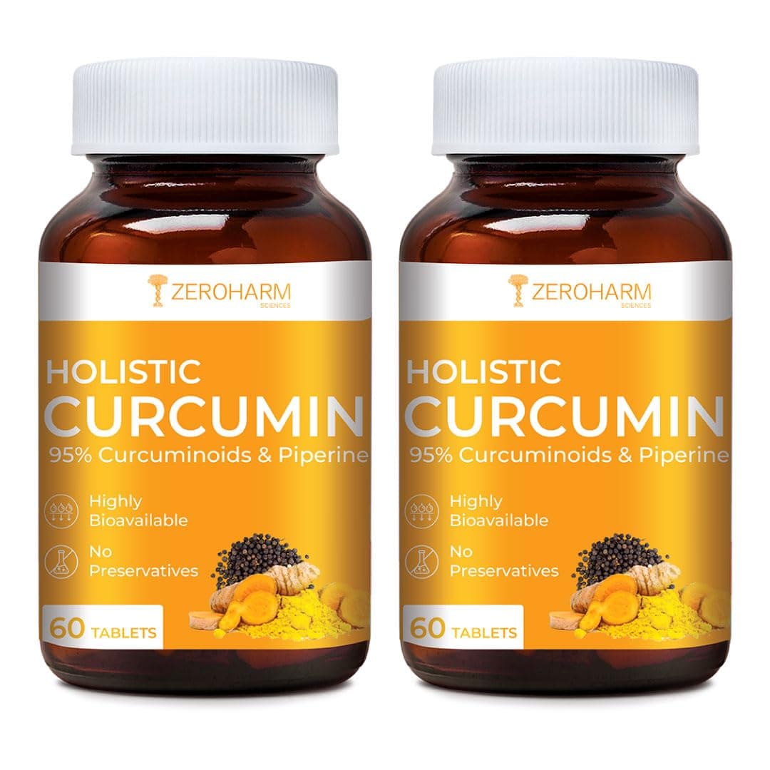 ZEROHARM Holistic Curcumin with 95% Curcuminoids & Piperine Turmeric Supplement for Joint Health, Antioxidant & Immunity Support for Men, Women - Nano Formulated 120 Tablets