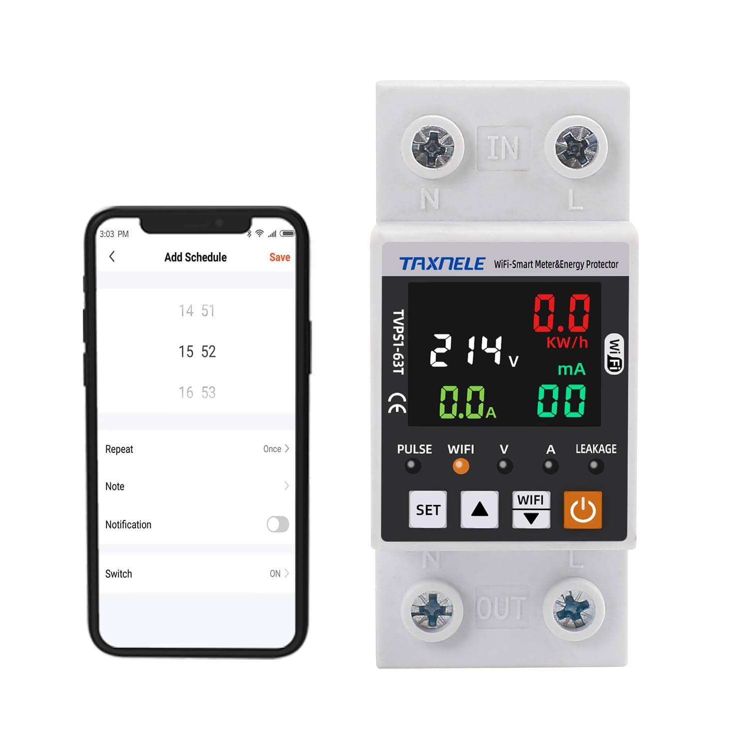 Tuya WiFi Smart Energy Meter 63A 230V, DIN Rail Earth Leakage & Surge Protection Device, AC 80-300V Intelligent Power Monitor, Undervoltage Relay Switch, Smart Life APP Remote Control- HIVAGI