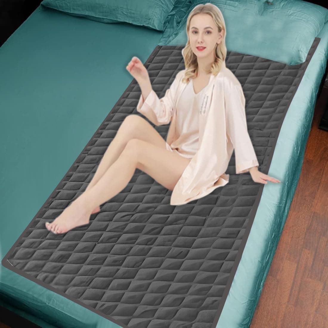 ADBENI HOME Quilted Cotton Waterproof Washable Incontinence Bed Pad, 72x34 Inch Grey, Ecofriendly, Absorbent, Non-Slip Plaid Positioning, Leak Proof & Stain Free, Multi Purpose Utility Sheet