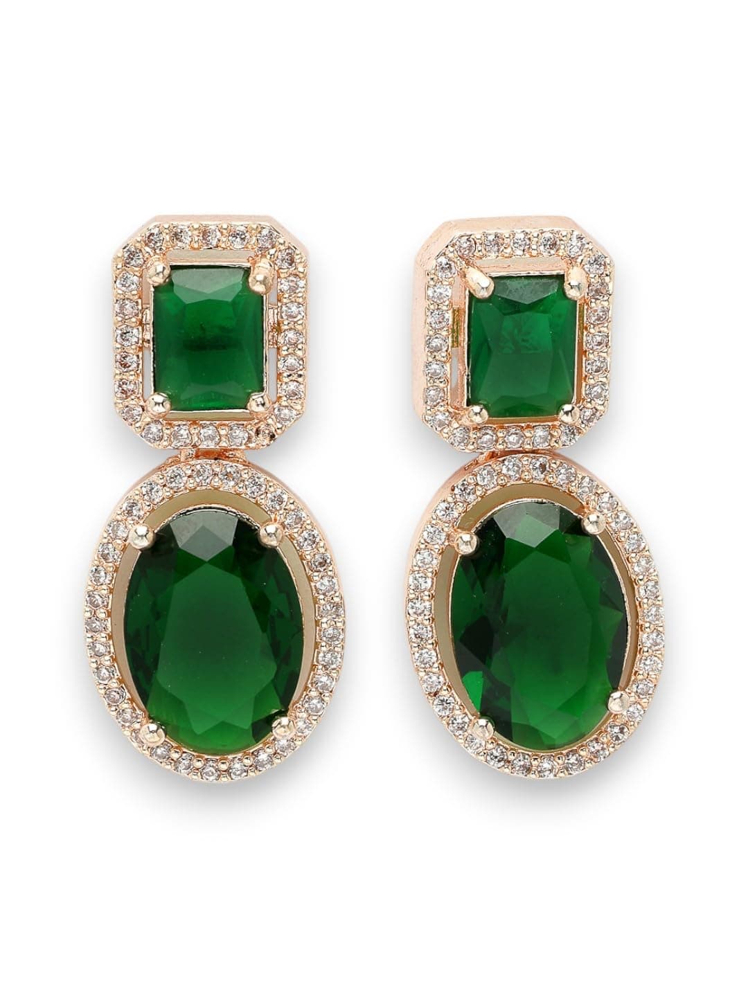 ADIVA Green Gold-Plated Contemporary Drop Earrings Women & Girls