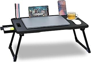 Foldable Wooden Mini Laptop Table for Bed, Study Table with Drawer, Tablet/Mobile Holder for Kids & Adults (Black Cotted), 40 Cm, 60 Centimeters