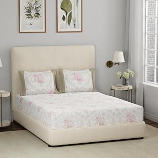maspar Eclectic Garden Allie Cotton Printed Red King Bed Sheet with Pillow Case