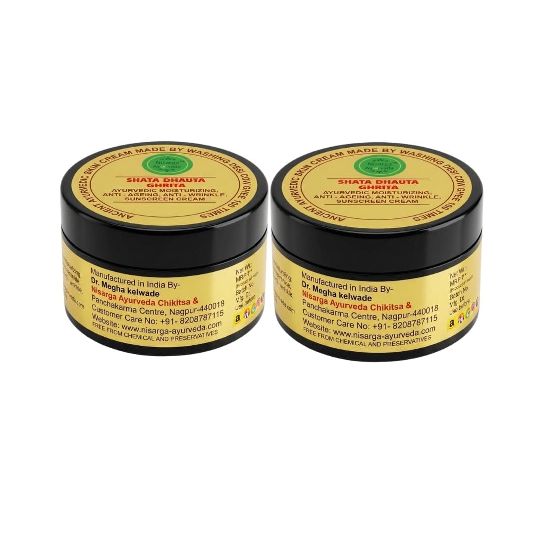 Shata Dhouta Ghrita 100 times Washed Cow Ghee Cream Daily Moisturizing Anti ageing Anti Wrinkle Sunscreen Face & Skin Cream-Pack of 2 (40 gm x 2)