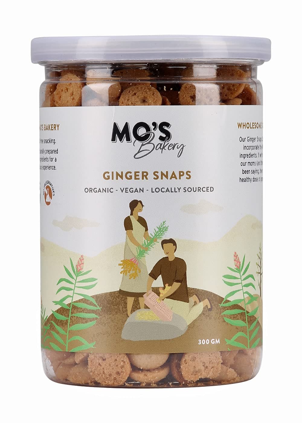 Mo's Ginger Snaps, 300 G | Vegan | Gut Friendly Ginger Snap Cookies For Kids And Adults | 100% Natural & Preservatives Free