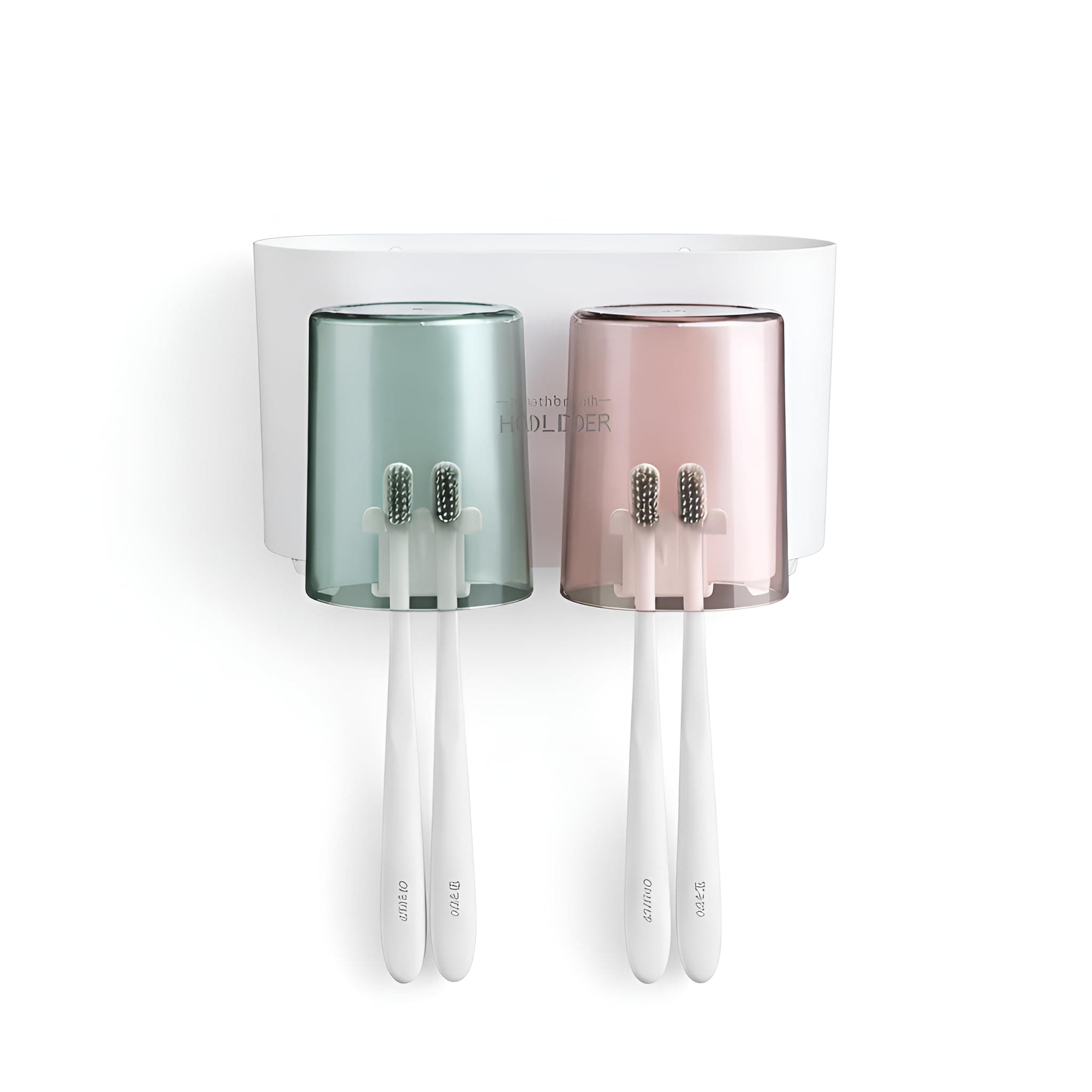Tridex Wall Mounted Toothbrush Holder with Cups | Family Bathroom Organizer with Storage Shelf | Dust Proof Toothbrush Cup Holder | Space Saving Toothbrush Storage Rack (BRUSH-HOLD-2PC)