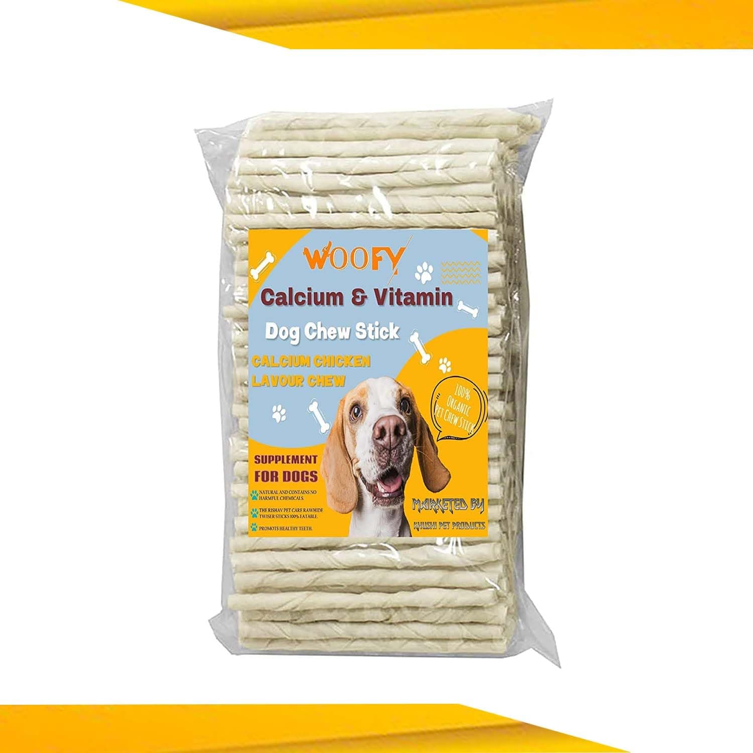 Woofy Dog Natural Twisted Rawhide Chew Sticks Calcium White Twisted Chew Stick Fresh & Natural Rawhide Treats For All Dogs Breeds (750 Gram), All Life Stages