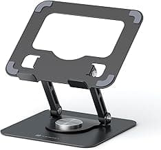 Portronics My Buddy A1, Metal Tablet Stand, 360° Rotating Base, Height & Angle Adjustable, Supports Up to 12 Inch Tablets & 5Kg Load, Foldable & Portable, Anti-Slip Pads (Grey)
