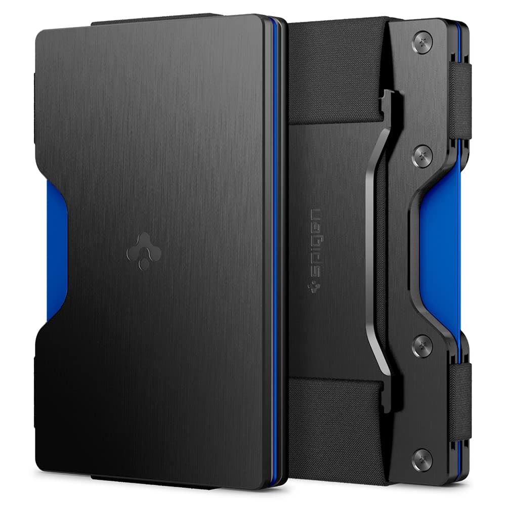 Spigen RFID Blocking Wallet Slim Minimalist Credit Card Holder for Men and Women with Cash Strap - Black