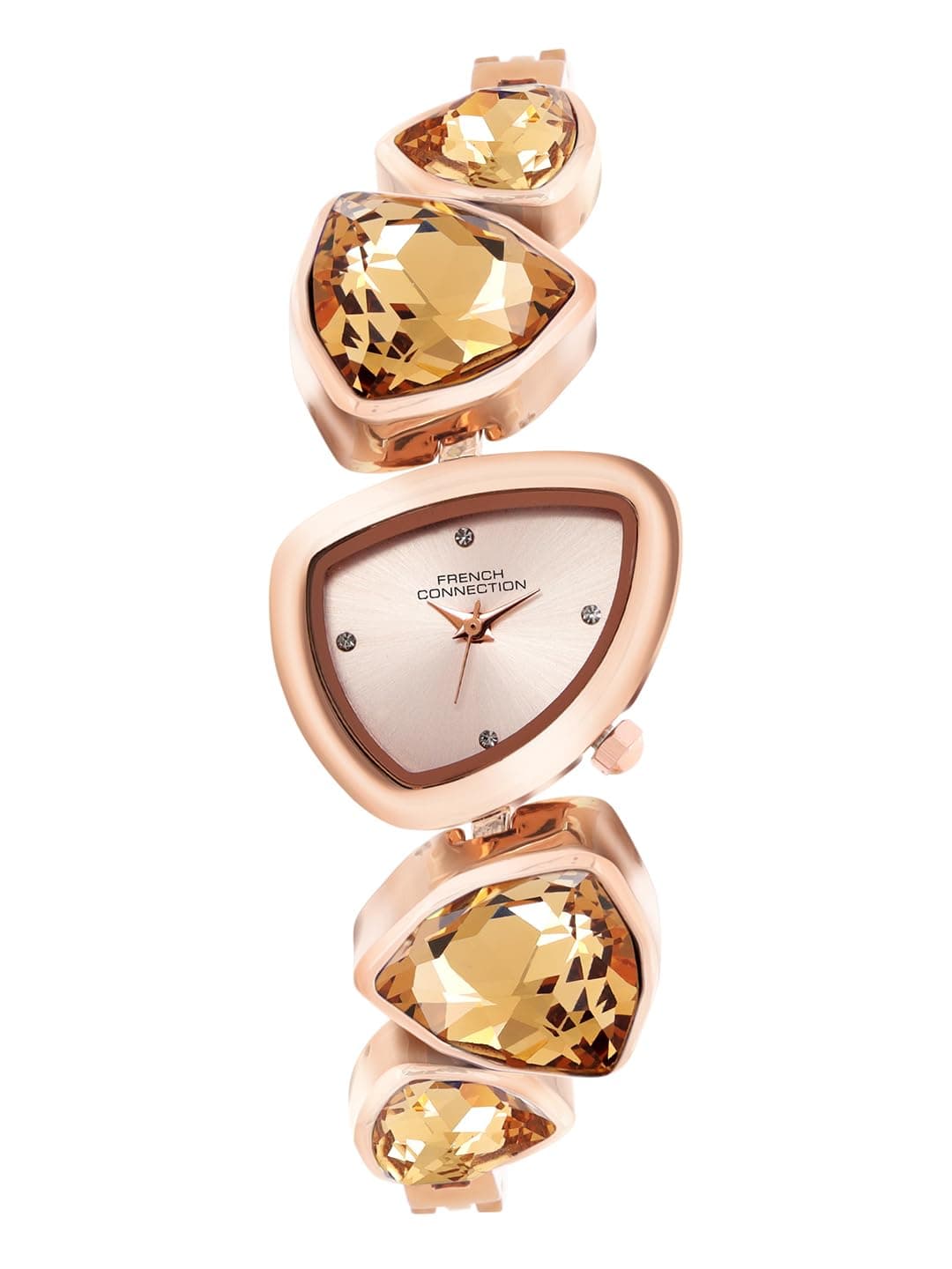 French Connection Asymra Sunray Rose Gold Dial with Crystal Bracelet Analog Watch for Women - FCN0205RGM