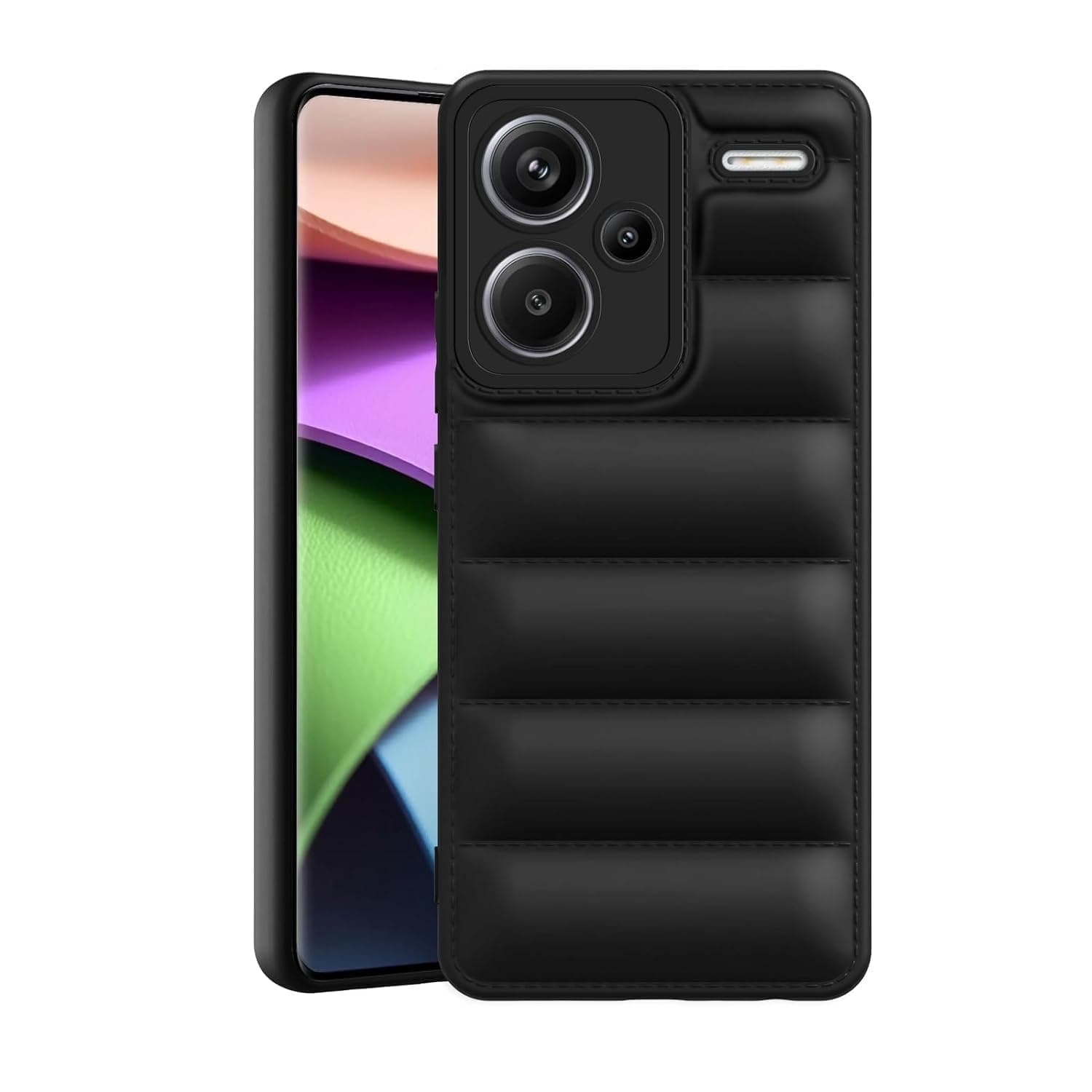JANAK RAJ Quilted Puffer - Soft Touch Stylish Design Back Case Cover Compatible with Xiaomi Redmi Note 13 Pro+ Plus 5G | Shockproof Silicone Bumper with Camera Protection - Black
