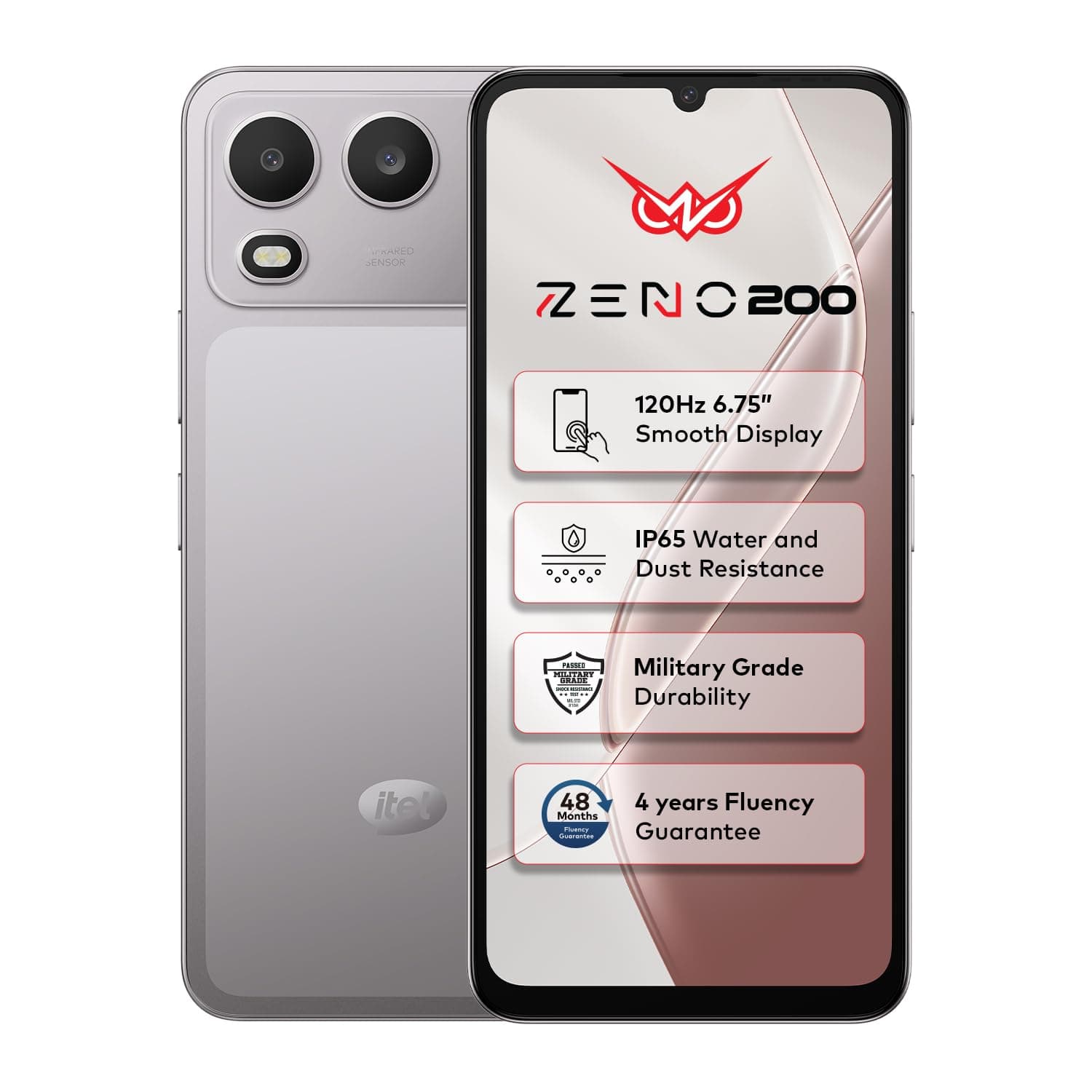 Itel Zeno 200 (Meteor Titanium, 4 GB RAM, 128 GB Storage) | 6.75" HD+ Display | 120 Hz Dynamic Refresh Rate | IP65 Dust & Water Resistance | 13 MP Camera | 5000 mAh Battery | Charger in Box