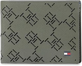 Tommy Hilfiger Men's Leather Wallet Strovolos | Laser-Detailed Olive Bi-Fold with Global Coin Pocket | Stylish Purse for Gents