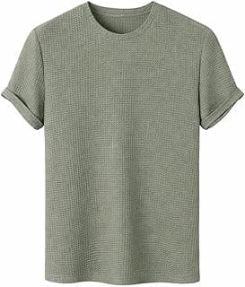 London Hills Men’s Waffle Textured T-Shirt | Solid Regular Fit Round Neck Half Sleeve Casual Wear Tee | Soft, Breathable & Lightweight Fabric