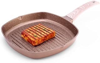 Wonderchef Duralife Die-cast Non-Stick Grill Pan 24cm for Kitchen, Non-Toxic, Chemical & PFOA Free Duramax Coating, Low-Oil Cooking, Gas Stove & Induction Friendly, 2-Yr Warranty Copper