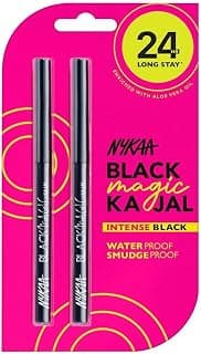 Nykaa Black Magic Kajal Eyeliner, 24Hr Longstay, Waterproof, Smudgeproof, Deep Black, Pack of 2, 0.6g Each