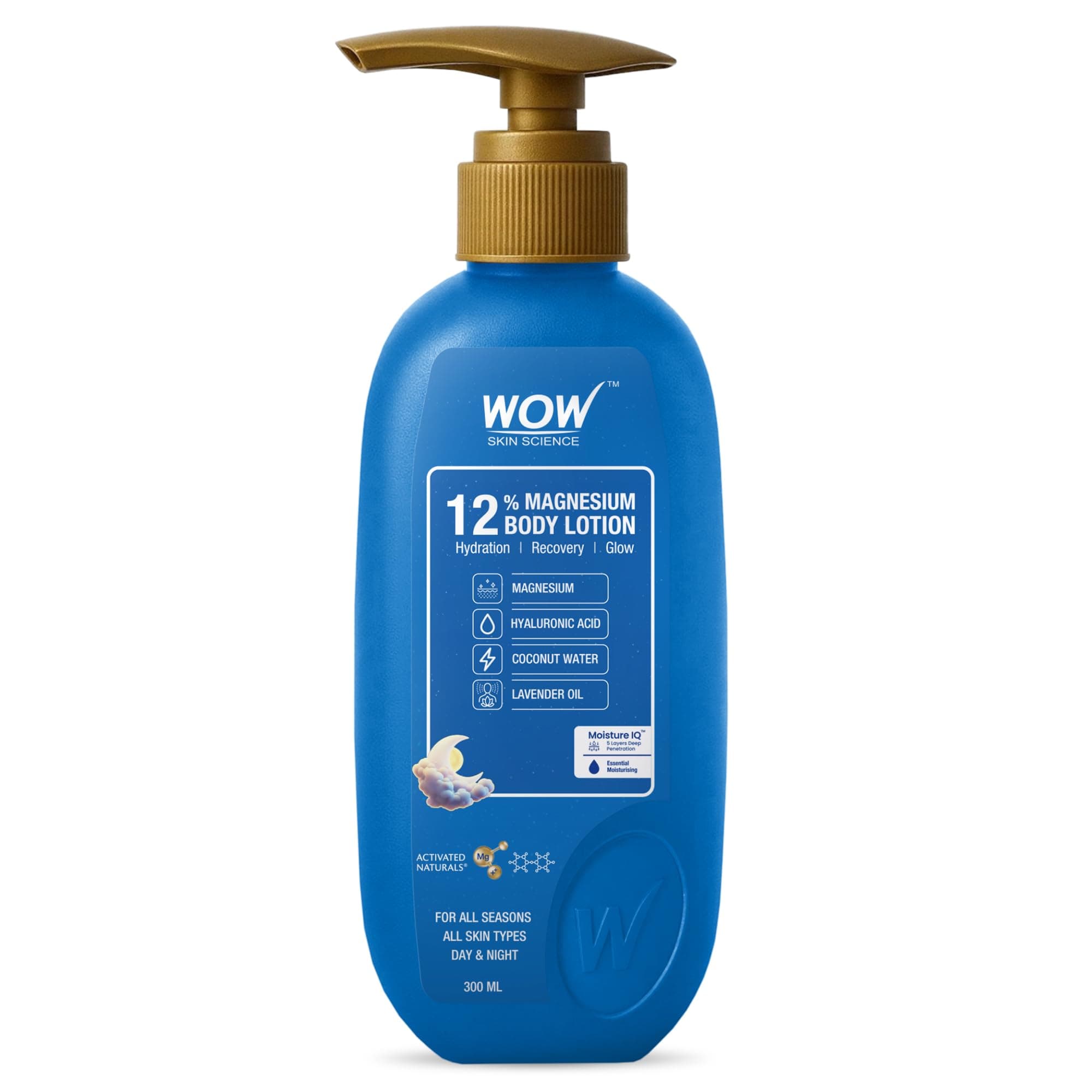 WOW Skin Science 12% Magnesium Body Lotion | With Hyaluronic Acid, Coconut Water & Lavender Oil | Muscle Recovery, Stress Relief & Deep Hydration | Night & Day Lotion for All Skin Types | 300ml