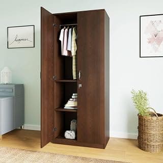 Nilkamal Willy Neo 2 Door Wooden Wardrobe Without Mirror for Bedroom | Almirah with 1 Hanging Rod, 3 Shelves | Clothes Cupboard | Engineered Wood | Wenge