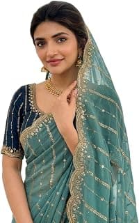 Shashwat Weave Elegant Star Georgette Embroidered Saree with Blouse – Premium Work on Soft Fabric (5.5m Saree, 0.8m Blouse)