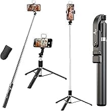 Kratos K9 Selfie Stick Tripod With Light, 67 inch /170CM Reinforced Tripod for Mobile Phone, Multi-Functional Bluetooth Long Selfie Stick for Travel,Vlogging,Compatible with iPhone and All Smartphones