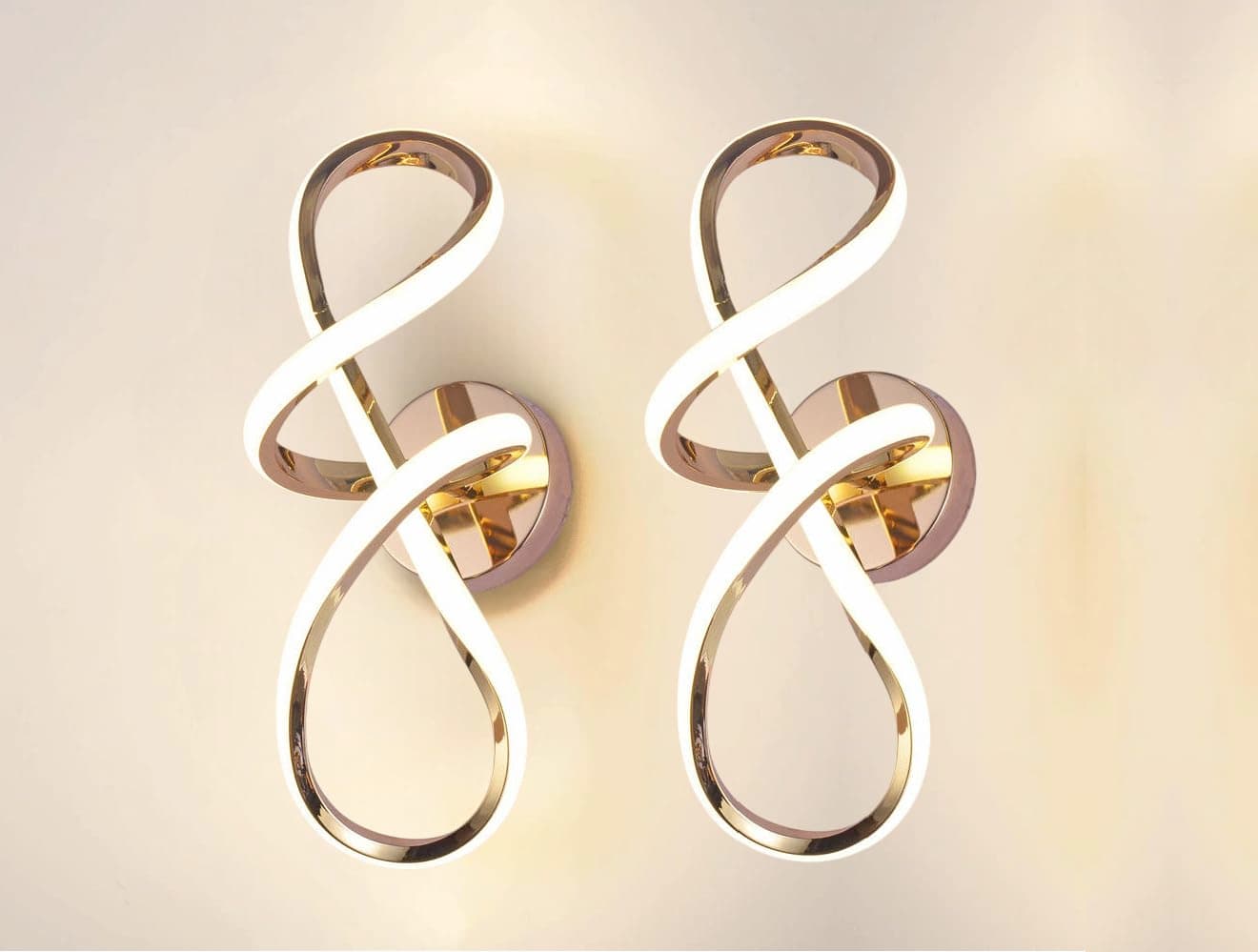 Groeien Pack of 2 | 15w Modern 3 Color LED Wall Sconce Infinity Curve Wall Light for Bedroom Living Room Corridor Lighting Fixtures Wall Mount(Warm+Natural+Coolwhite)(Infinity Curve, 2)