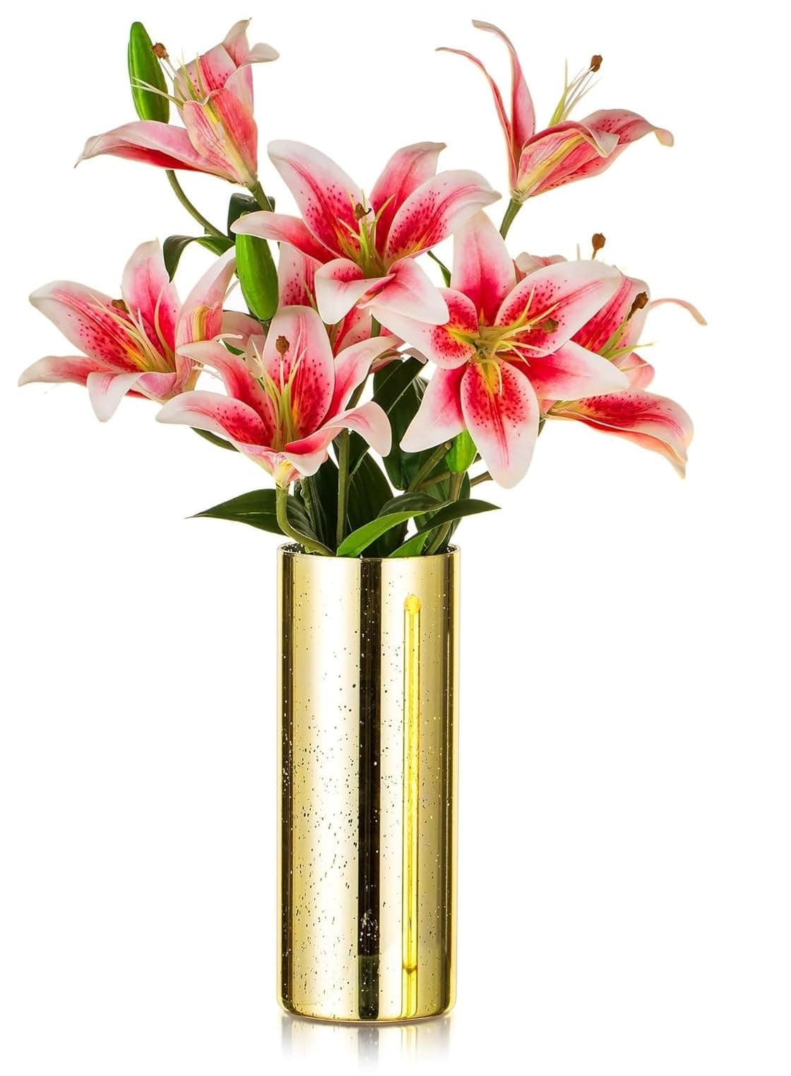 SPHINX Decorative Glass Vase for Flowers Plants Home Decor Office Living Table Decorations, Vases for Home Decor, Luster Glass Vase,Modern (Mercury Golden Cylinder, 9 Inch)