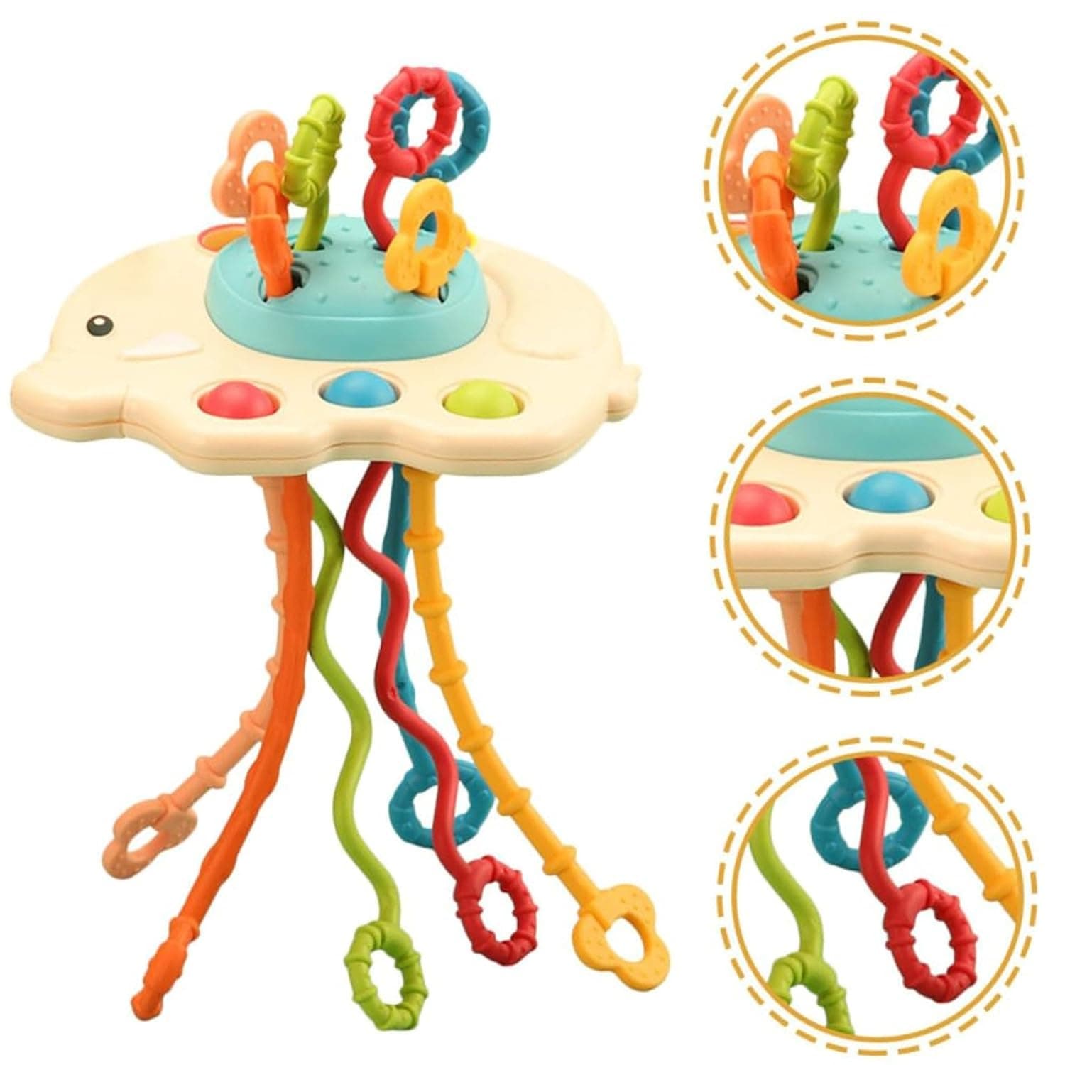 KIPA GAMING Proudly Made in India, Baby Ellie Sensory Montessori Pull String Toy for Teething: Baby First Adventure - Travel-Friendly, Food-Grade Silicone, Perfect for 6+ Months, Multicolor